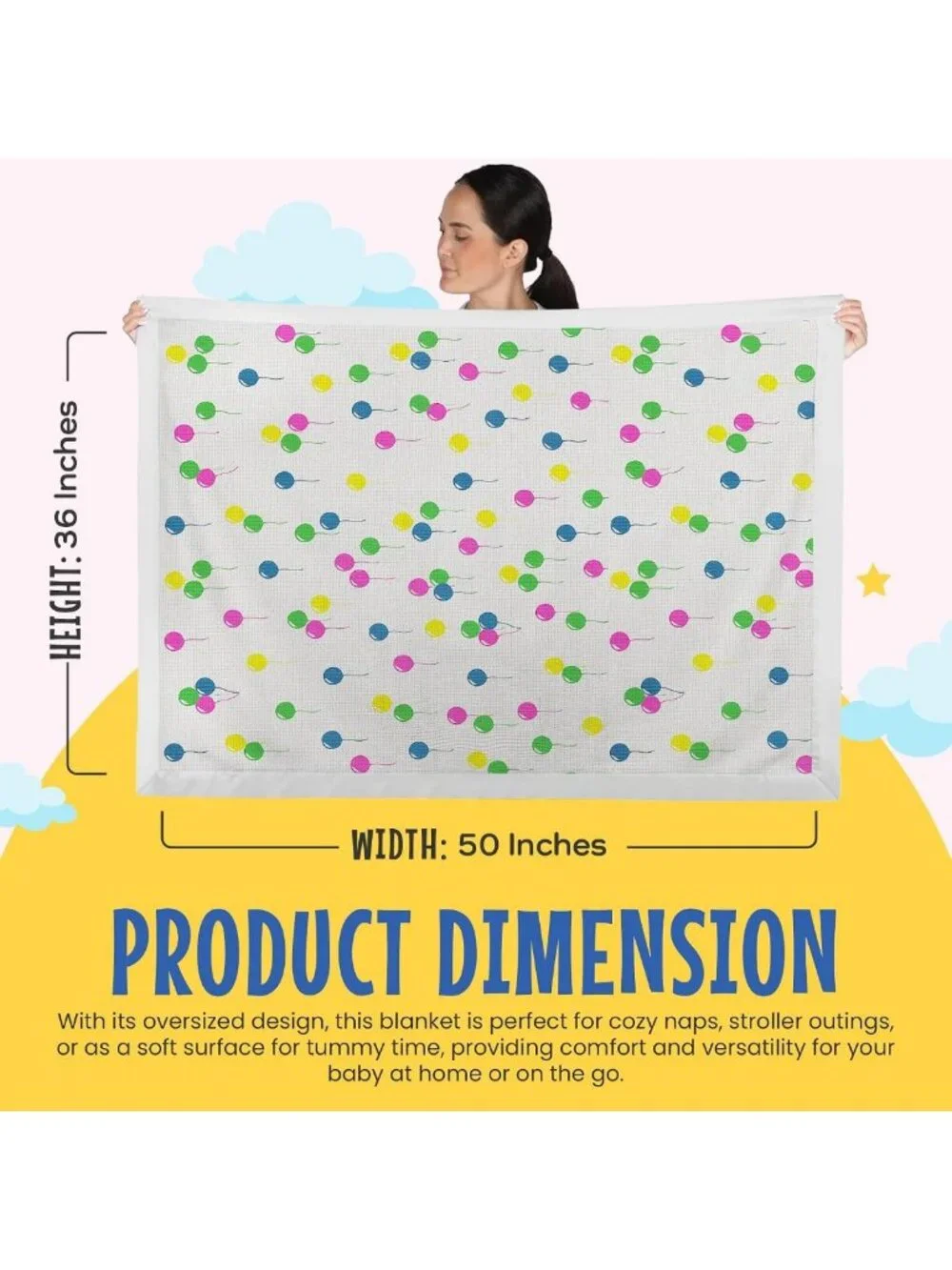 Cozy Thermal Waffle Baby Blanket with Satin Trim, Balloon Pattern 36